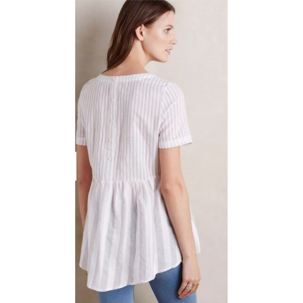 NEW! Women's 11.1 Tylho Anthropologie Striped Peplum Blouse w/ Button Back, S - Picture 2 of 12
